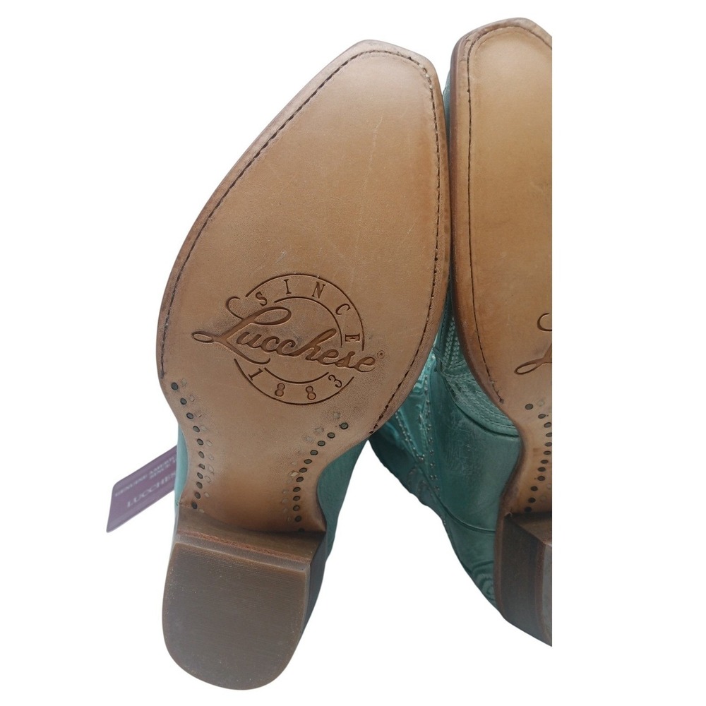 Lucchese M4977 Women's 7.5 B Turquoise Teal Leather Studded Western Boots NOS - Picture 14 of 16